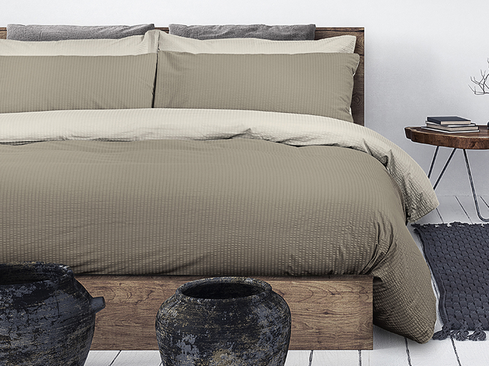 Parure Copripiumino Seersucker – Bicolor Matrimoniale NO STIRO